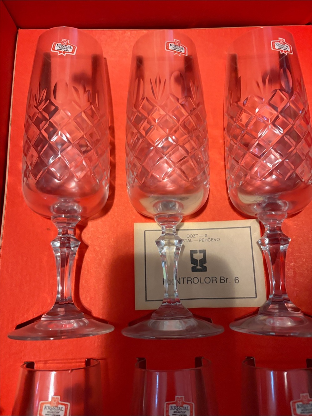 Vintage Kristal Glassware Boxed Cut Crystal Wine Goblet Set 6 Pieces Yugoslavia - Picture 3 of 7